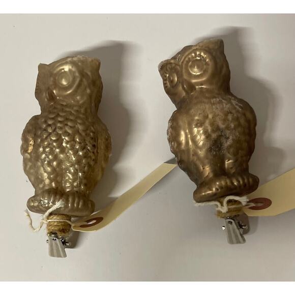 Set of 2 Gold 4" Glass Owl Ornaments. KK381 - Picture 1 of 5